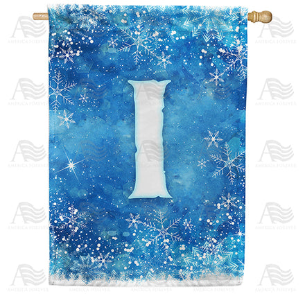 America Forever Icy Snowflakes Monogram House Flag