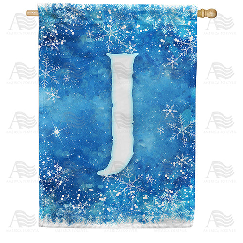 America Forever Icy Snowflakes Monogram House Flag