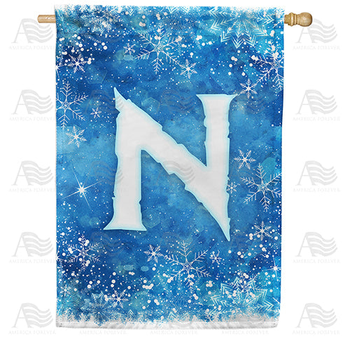 America Forever Icy Snowflakes Monogram House Flag