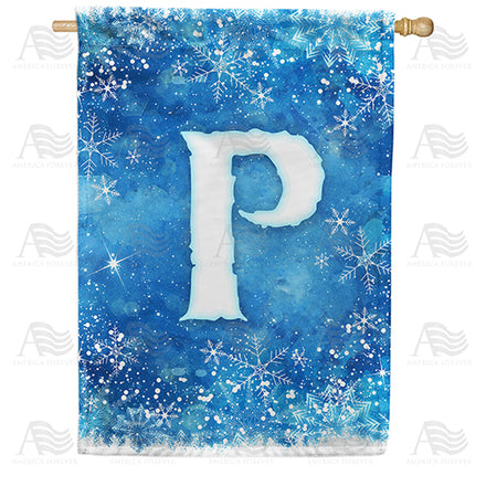 America Forever Icy Snowflakes Monogram House Flag