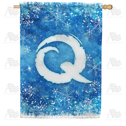 America Forever Icy Snowflakes Monogram House Flag