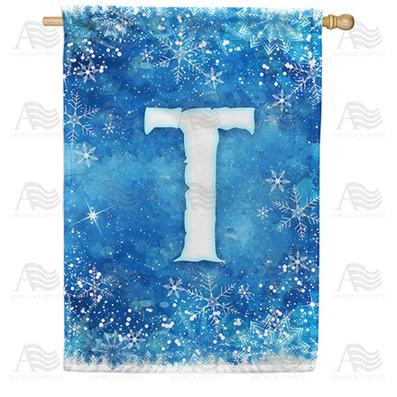 America Forever Icy Snowflakes Monogram House Flag