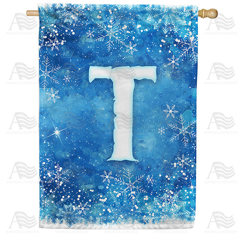 America Forever Icy Snowflakes Monogram House Flag