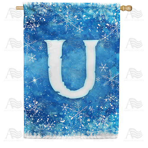 America Forever Icy Snowflakes Monogram House Flag