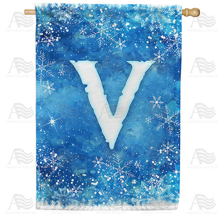 America Forever Icy Snowflakes Monogram House Flag