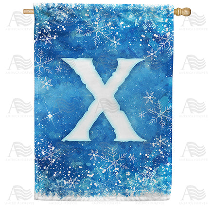 America Forever Icy Snowflakes Monogram House Flag
