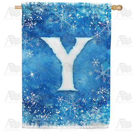 America Forever Icy Snowflakes Monogram House Flag