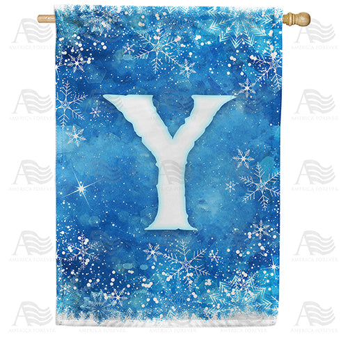 America Forever Icy Snowflakes Monogram House Flag