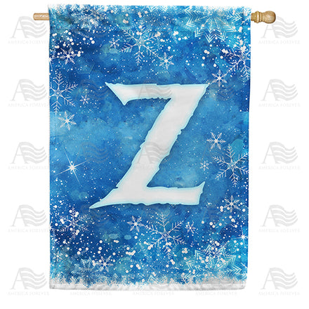 America Forever Icy Snowflakes Monogram House Flag