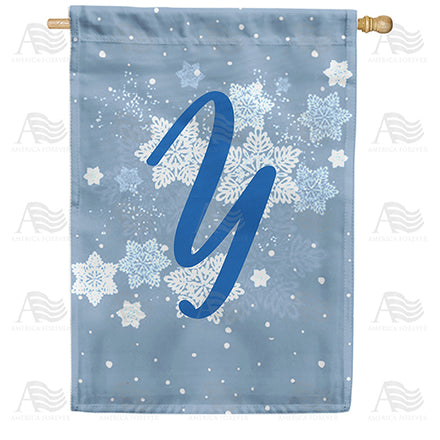 America Forever Blue Winter Monogram House Flag