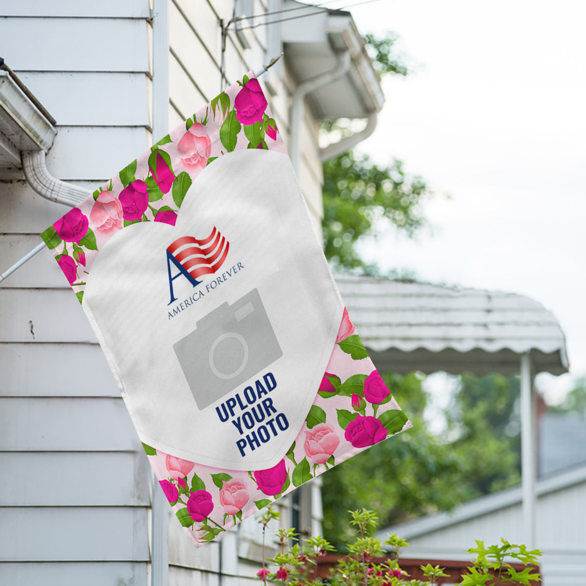 America Forever Personalized Pink Roses House Flag