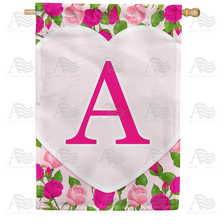 Pink Roses Monogram House Flag