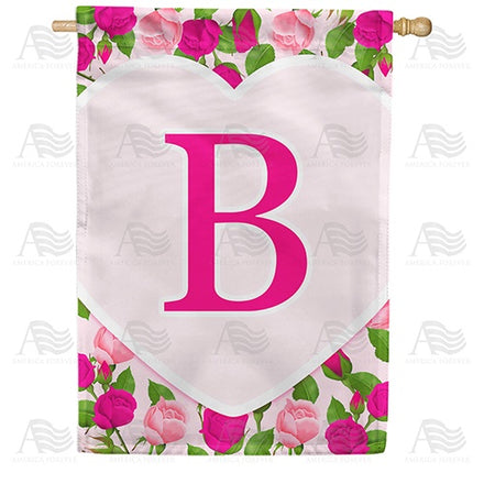 Pink Roses Monogram House Flag