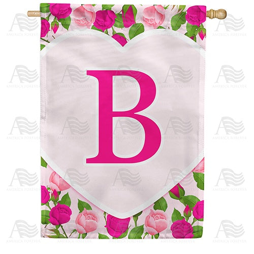 Pink Roses Monogram House Flag