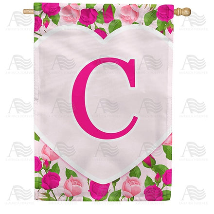 Pink Roses Monogram House Flag