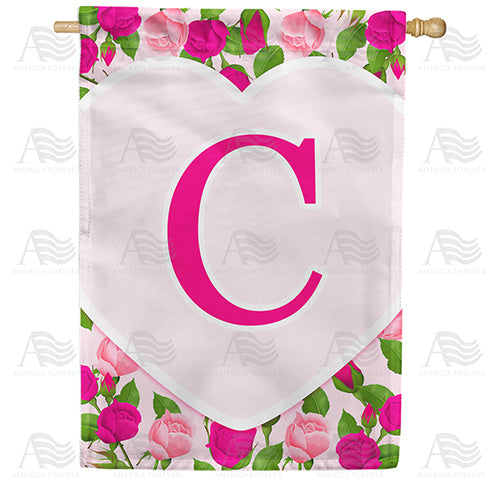 America Forever Pink Roses Monogram House Flag
