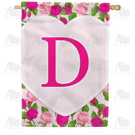 Pink Roses Monogram House Flag