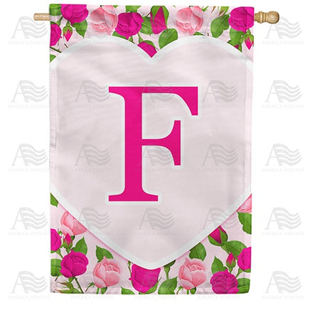 Pink Roses Monogram House Flag