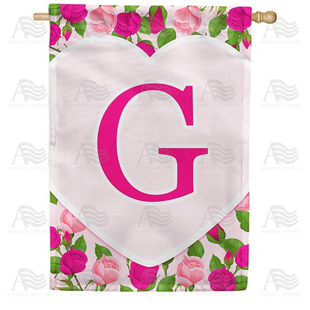 Pink Roses Monogram House Flag