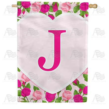 Pink Roses Monogram House Flag