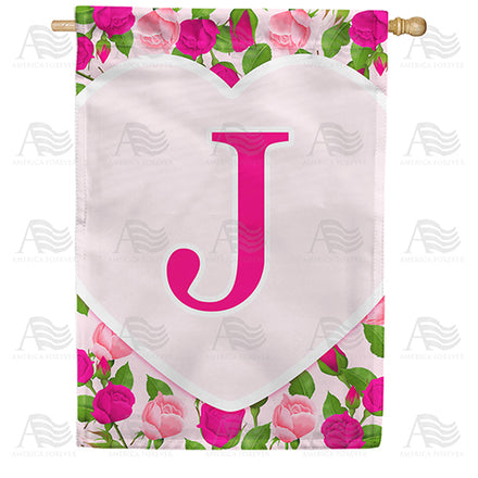 America Forever Pink Roses Monogram House Flag