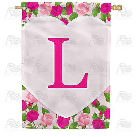Pink Roses Monogram House Flag
