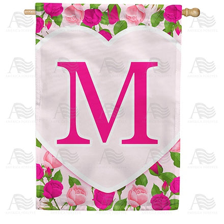 Pink Roses Monogram House Flag
