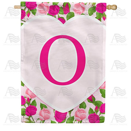 Pink Roses Monogram House Flag
