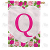 Pink Roses Monogram House Flag