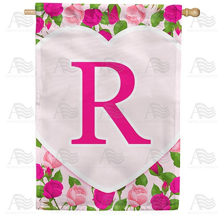 Pink Roses Monogram House Flag