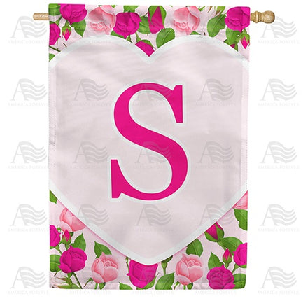 Pink Roses Monogram House Flag