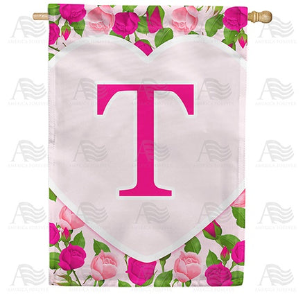 Pink Roses Monogram House Flag