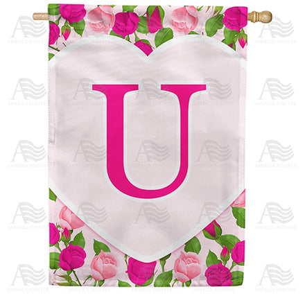 Pink Roses Monogram House Flag
