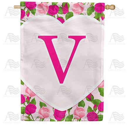 Pink Roses Monogram House Flag