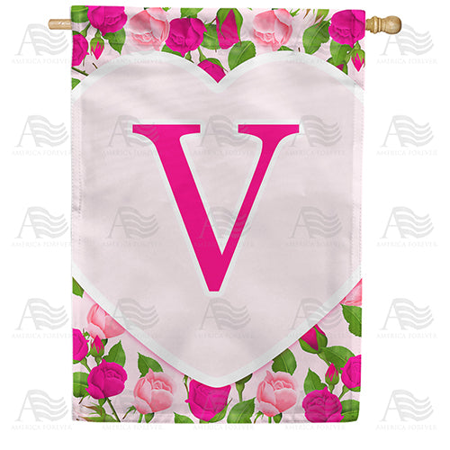 America Forever Pink Roses Monogram House Flag