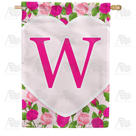 Pink Roses Monogram House Flag