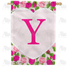 Pink Roses Monogram House Flag