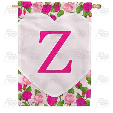 Pink Roses Monogram House Flag