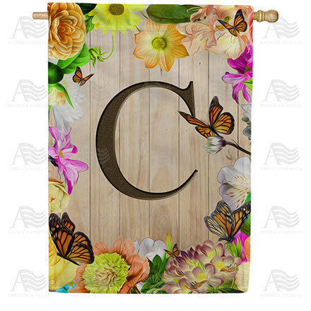 Flowery Wood Panel Monogram House Flag