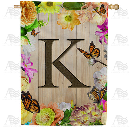 Flowery Wood Panel Monogram House Flag