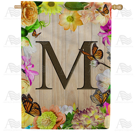 Flowery Wood Panel Monogram House Flag