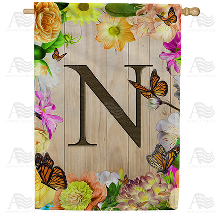 Flowery Wood Panel Monogram House Flag