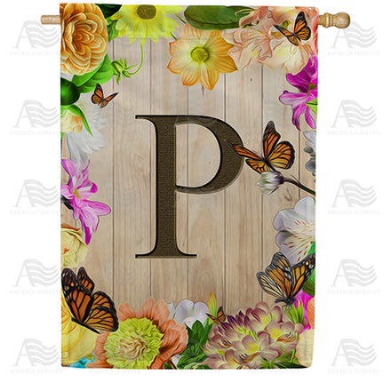 Flowery Wood Panel Monogram House Flag