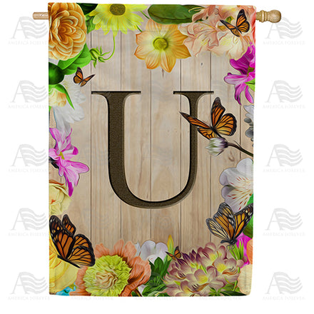 Flowery Wood Panel Monogram House Flag