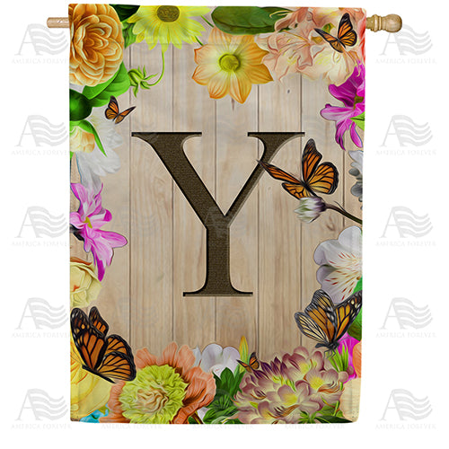 Flowery Wood Panel Monogram House Flag