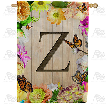 Flowery Wood Panel Monogram House Flag