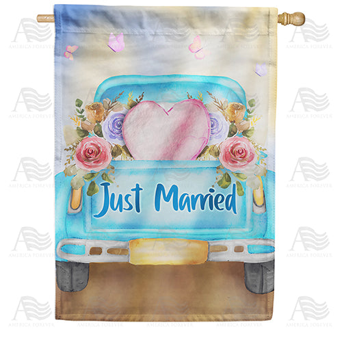 America Forever Just Married Pickup Truck House Flag