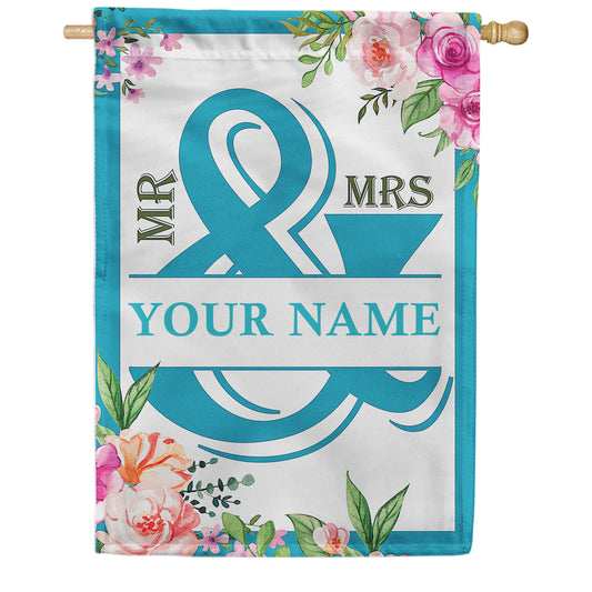 America Forever Personalized Mr & Mrs- Cornflower Blue House Flag