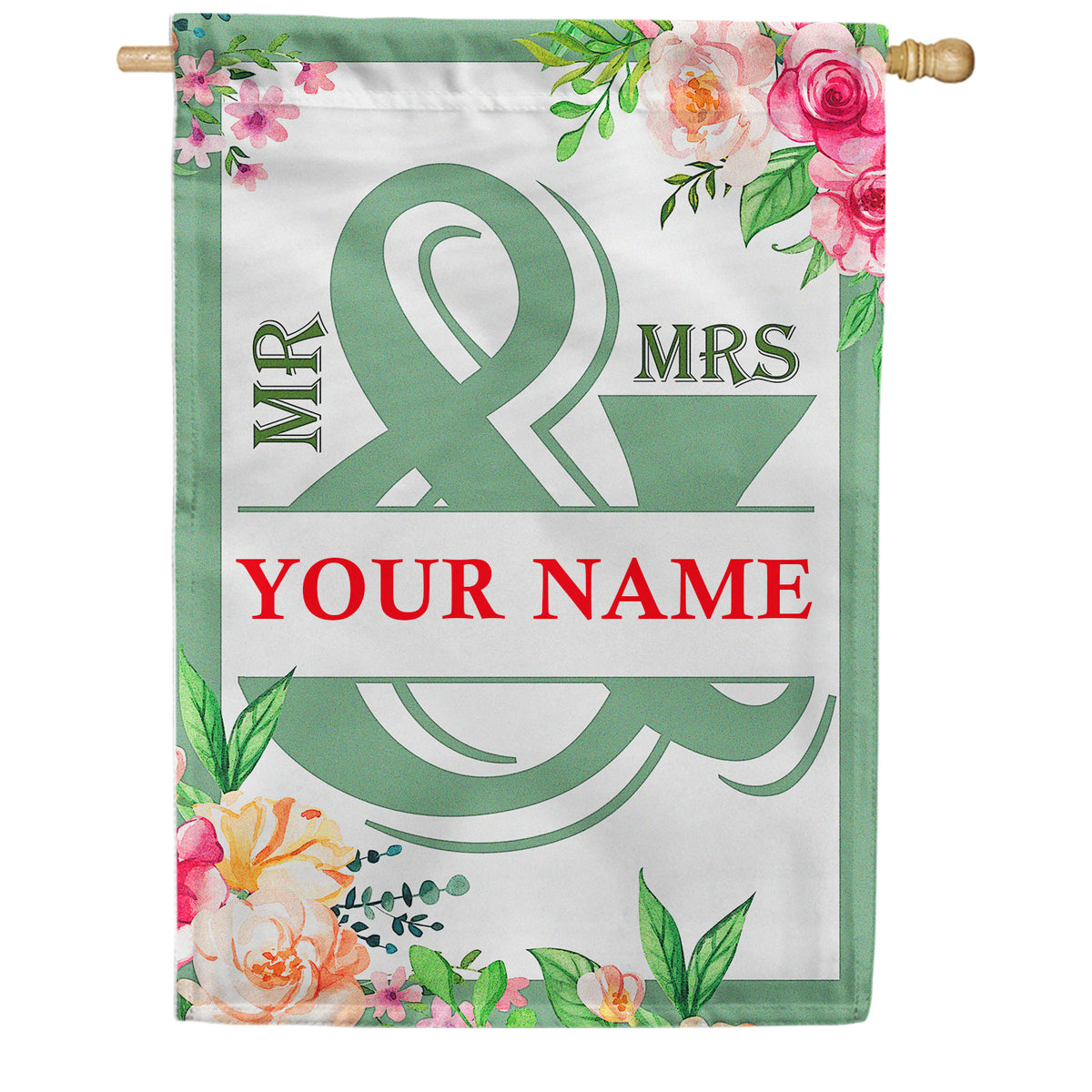 America Forever Personalized Mr & Mrs- Sage Green House Flag