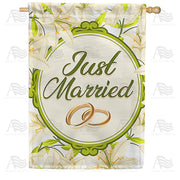 America Forever Just Married Rings House Flag